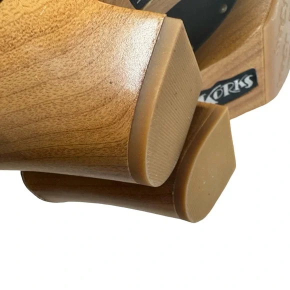 KORKS Woodley Black Suede Studded Clogs Mules with Wooden Heel Size 8M - Picture 11 of 13